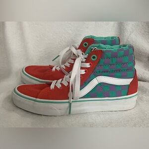 Vans SK8 Old Skool Checkered Hi-Tops Sneakers Mens 5/Wms 6.5 green/purple/orange